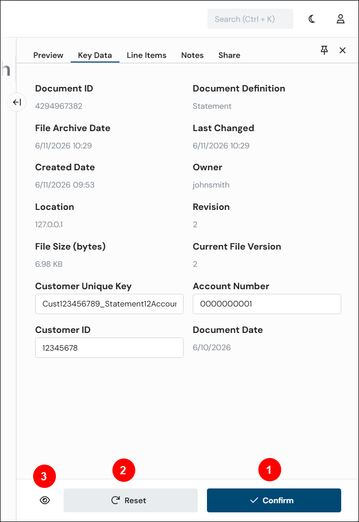 The Key Data page of a Keep search.